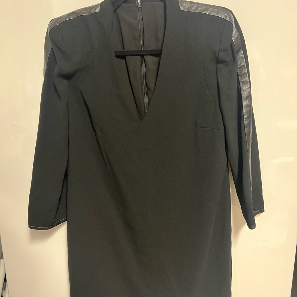 Elegant Black Dress with leather Accents